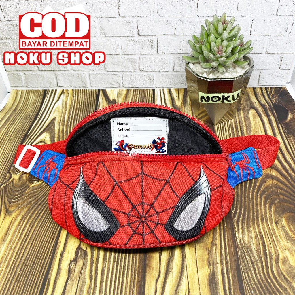 NOKU - Tas Selempang Anak / Waistbag Bumbag Karakter Motif SPIDERMAN