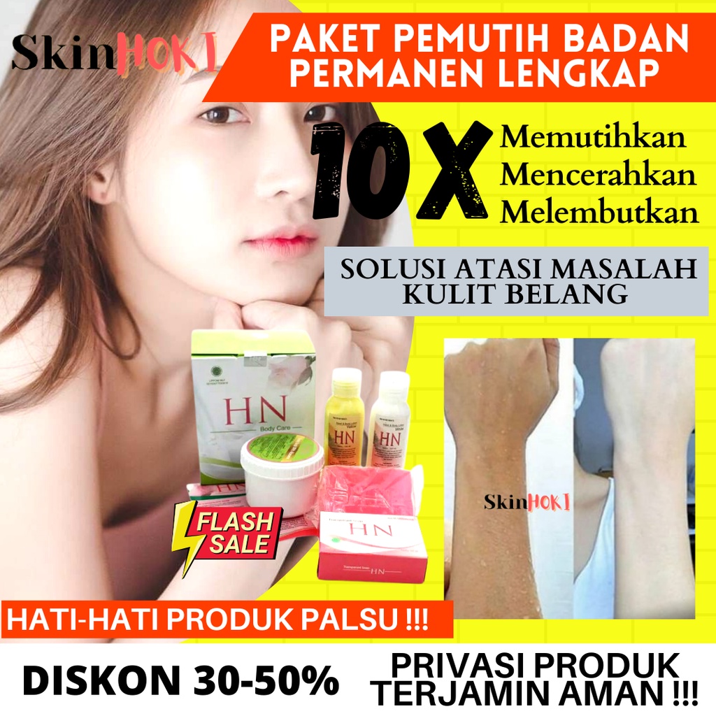 PEMUTIH BADAN PERMANEN PAKET HN BODY CARE 4IN1 PEMUTIH KULIT PERAWATAN TUBUH BPOM ORIGINAL