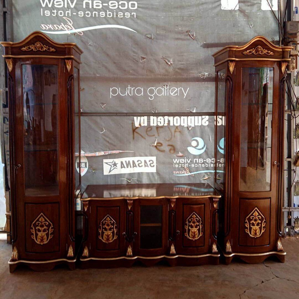 Bufet Meja TV Pisah Ukir Kiansantang Full Kayu Jati Jepara