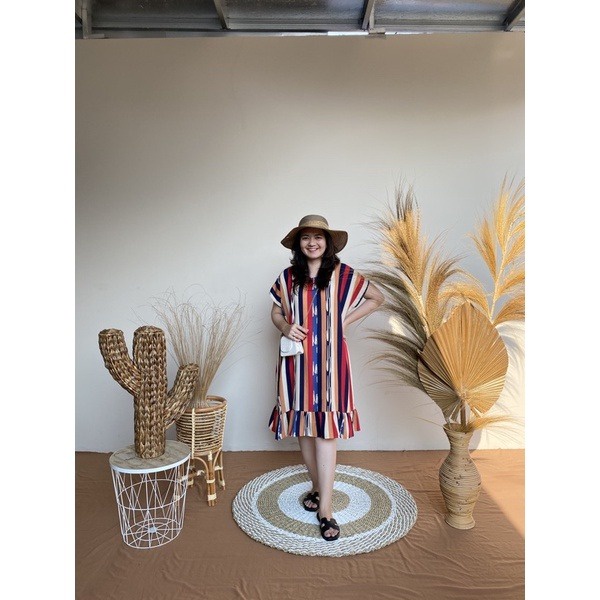 Daster Viral Ruffle Busui Friendly Resleting Depan Lengan Pendek | Daster Kekinian Busui Murah | Daster Rayon Busui Motif Terbaru Panjang Selutut-Busui SalurRainbow