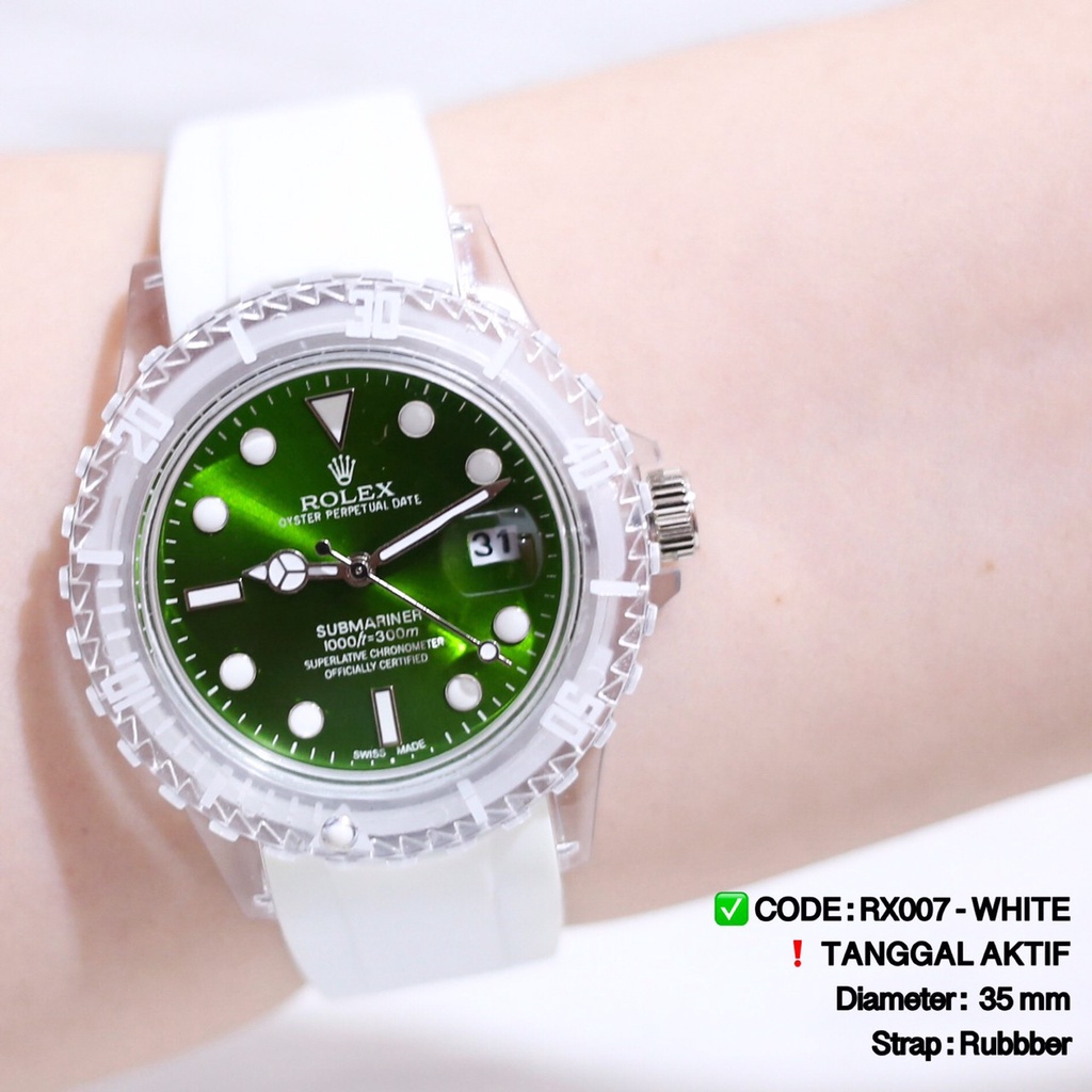 Jam tangan wanita Rolex tanggal aktif tali rubber karet sporty RX007