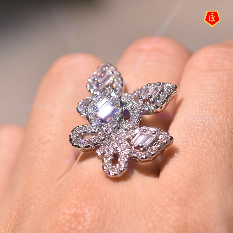 [Ready Stock]Two Butterfly Square Diamond Ring