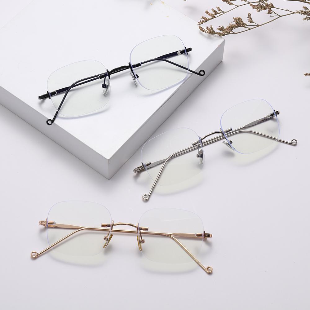 Populer Kacamata Bening Emas Perak Anti Blue light Metal Frameless Eyewear