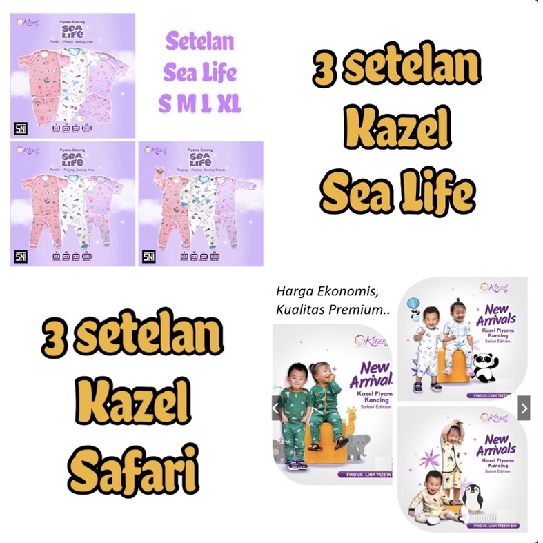 Promo Kazel Safari 1 Setelan / Sea Life Panjang Pendek, SML XL sealife Pakaian Bayi CBKS