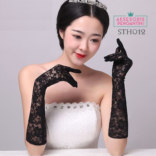 [SIAP KIRIM] SARUNG TANGAN AKSESORIS PENGANTIN WANITA WEDDING GLOVES HITAM STH012