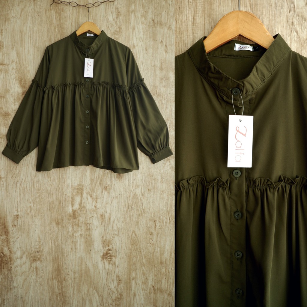 AMIRA BLOUSE by ZALFA OUTFIT / blouse polos / blouse wanita murah-Army