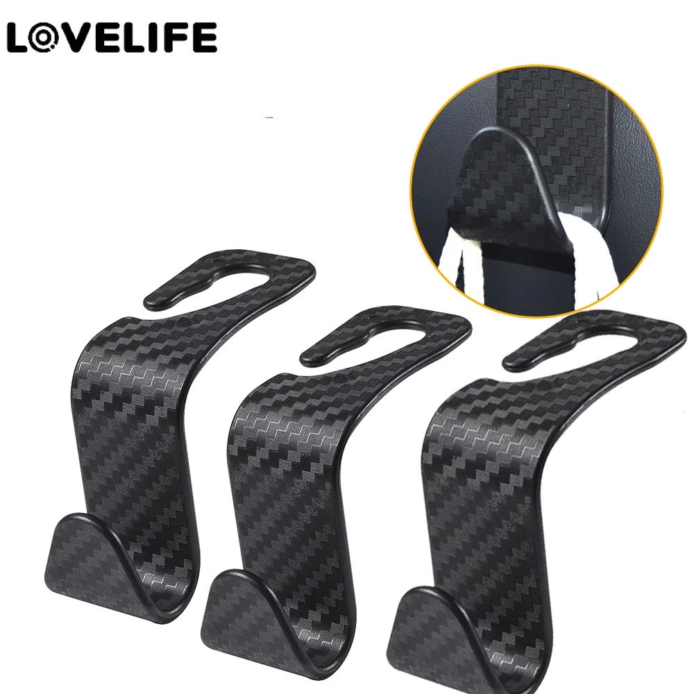 1Pc Auto Interior Accessories Auto Seat Headrest Hook Car Storage Holder for Bag Handbag Universal Portable Carbon Fiber Pattern