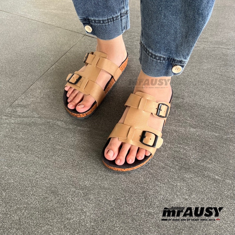 Sandal Birken Selop Casual Wanita Cewek mrAUSY Gesper 2 Hitam