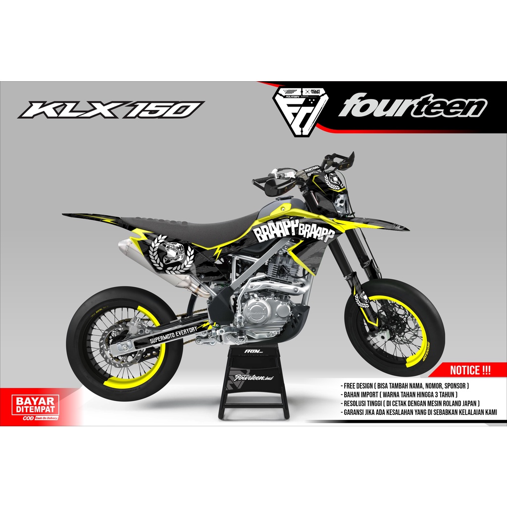 DECAL KLX 150 BF - stiker dekal klx full body custom BRAPPPP KUNING