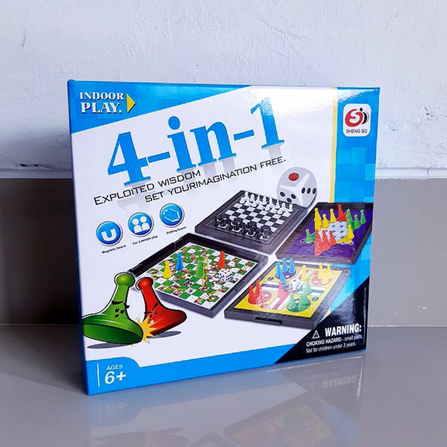 Mainan Ular Tangga Magnet Board Game Magnetic 4 in 1 Catur Ludo Halma
