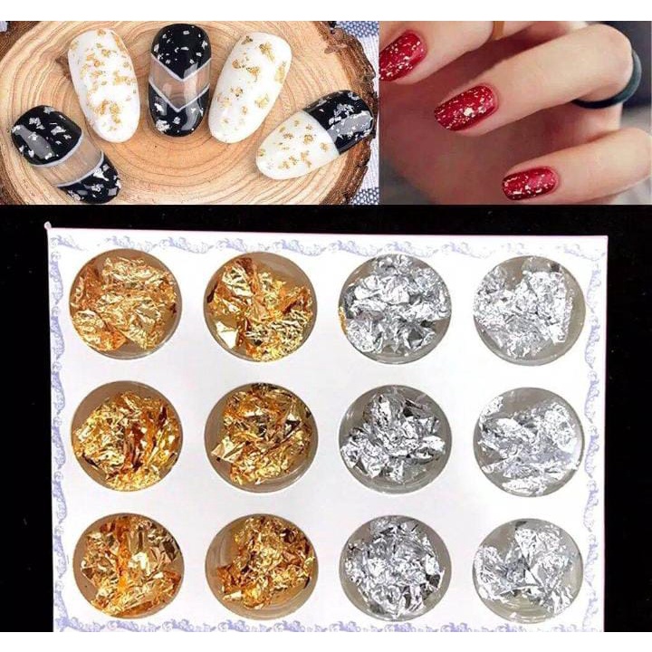 NAIL FOIL GOLD SILVER KERTAS FOIL NAIL ART HIASAN NAILART FLAKES FOIL LEM NAIL FOIL