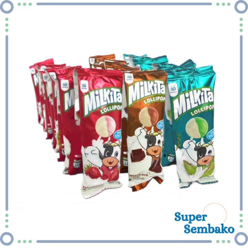 

GULA GULA PERMEN SUSU MILKITA LOLLIPOP RASA MELON COKLAT STROBERI 9g ISI 30 PCS
