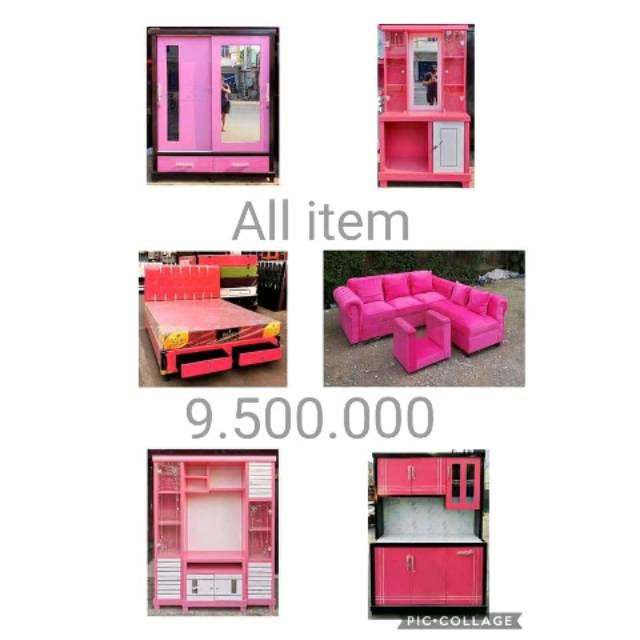 Lemari pakaian sleding/lemari sayur/meja rias/sofa/panjangan kaca/kasur springbed