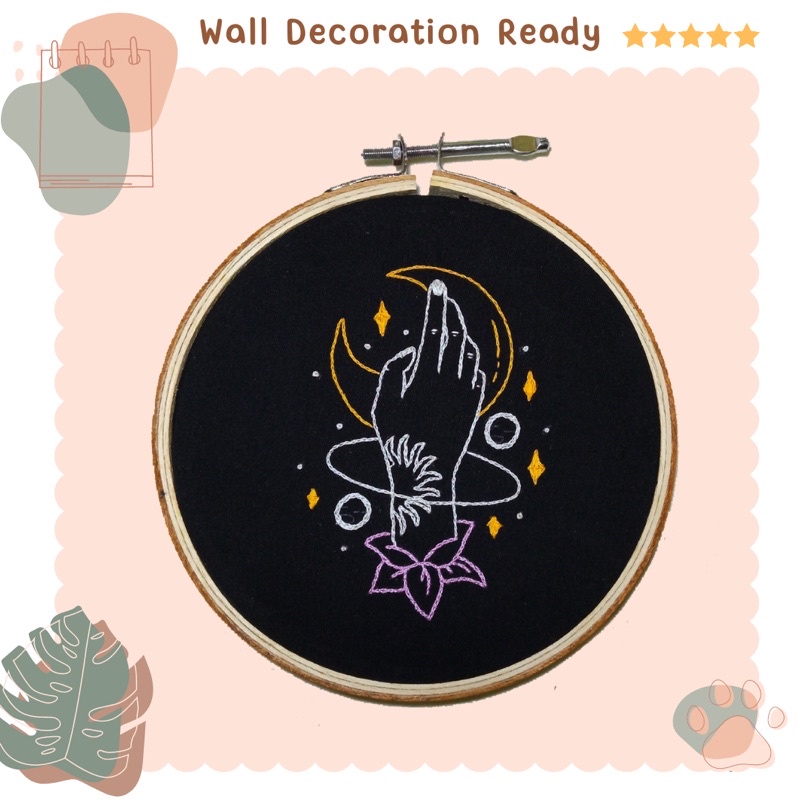 [Hasil Jadi] Embroidery Black Galaxy-02 Wall Decoration - hiasan sulam tangan handmade