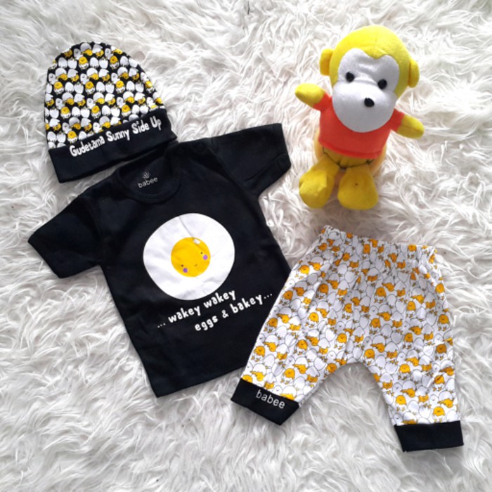 Baju Bayi Laki-Laki Setelan Anak Cowok Set Topi Egg