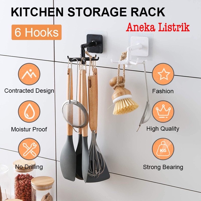 GANTUNGAN PERALATAN DAPUR HOOK 6 KAKI PUTAR 360 DERAJAT GANTUNGAN KAMAR MANDI PERALATAN MASAK-1
