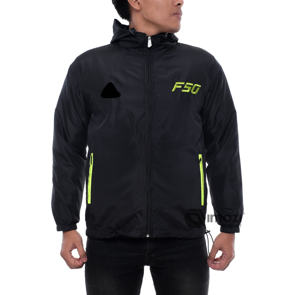 [Promo Sale] COD/Jaket Parasut F50 Tracker Hitam Strip Stabilo M-XXL