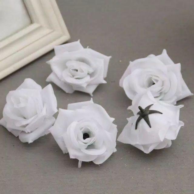 Bunga Mawar Kuntum Imitasi Artificial Bunga Plastik Kelopak Mawar Backdrop Tanpa Tangkai Rose Flower-White Milk