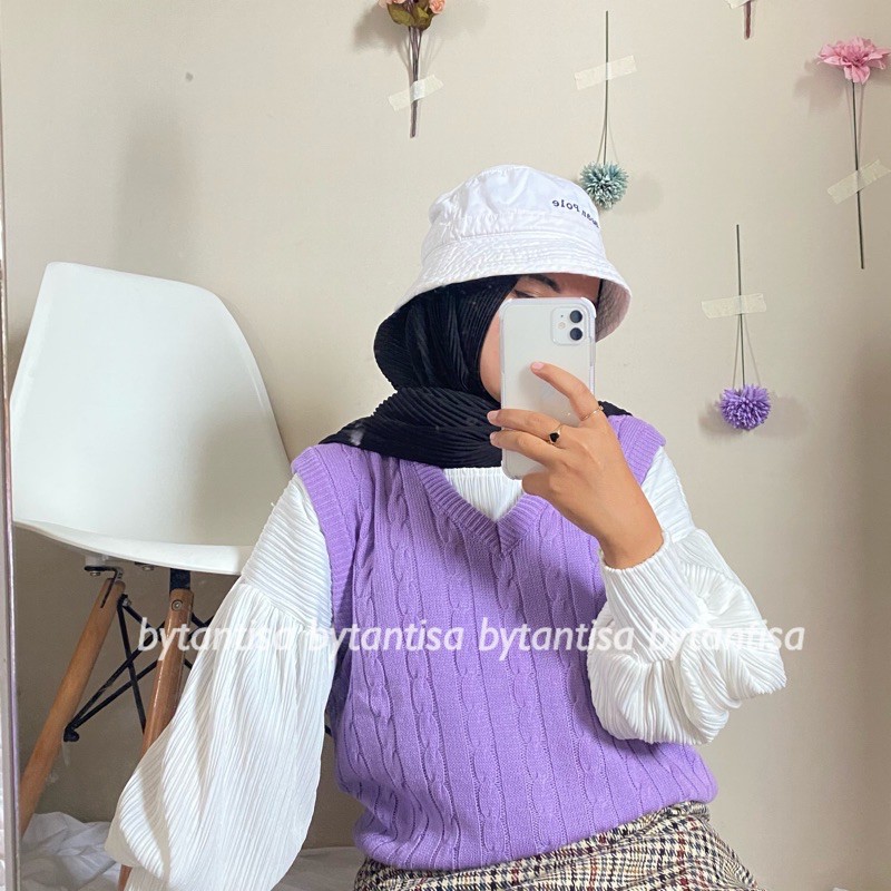 Vest Rajut Delmi | Rompi Rajut V Neck-Lilac Vest