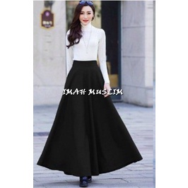 TERLARIS !!! ROK PANJANG JUMBO SPANDEK JERSEY WANITA TERMURAH / ROK PANJANG MAX BB 80 KG BAHAN PREMIUM BISA COD & SAMEDAY-HITAM