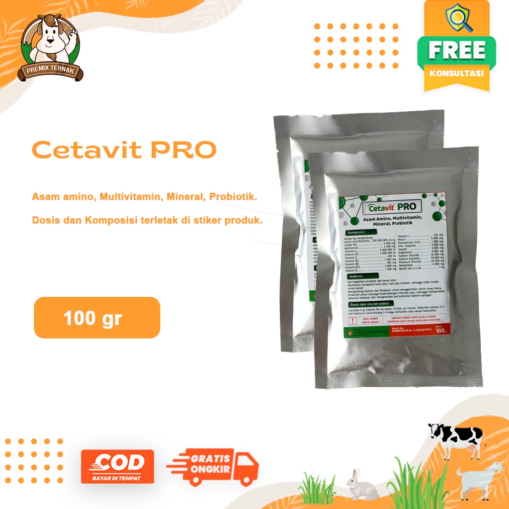 CETAVIT PRO 100gr - Multivitamin Untuk Meningkatkan jumlah cempe pada kambing domba dan Produksi Telur pada Ayam