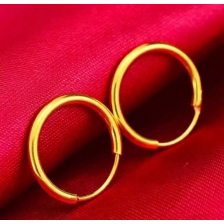 Anting Bulat Polos Gold 24k Anti Karat Perhiasan Wanita Dewasa Tidak Luntur