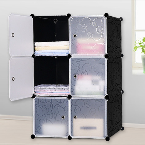 Lemari susun plastik rak buku 6 pintu putih polos rak tas portable - Hitam