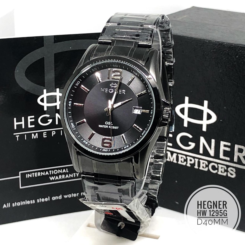 Jam Tangan Hegner HW 1295G Pria Analog Rantai Stainless Tanggal Aktif Kualitas Original Waterproof