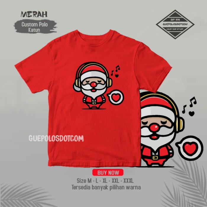 KAOS NATAL CHRISTMAS SANTA LOVE MUSIC - Kaos NATAL KELUARGA COUPLE - Tshirt NATAL COUPLE keluarga FR