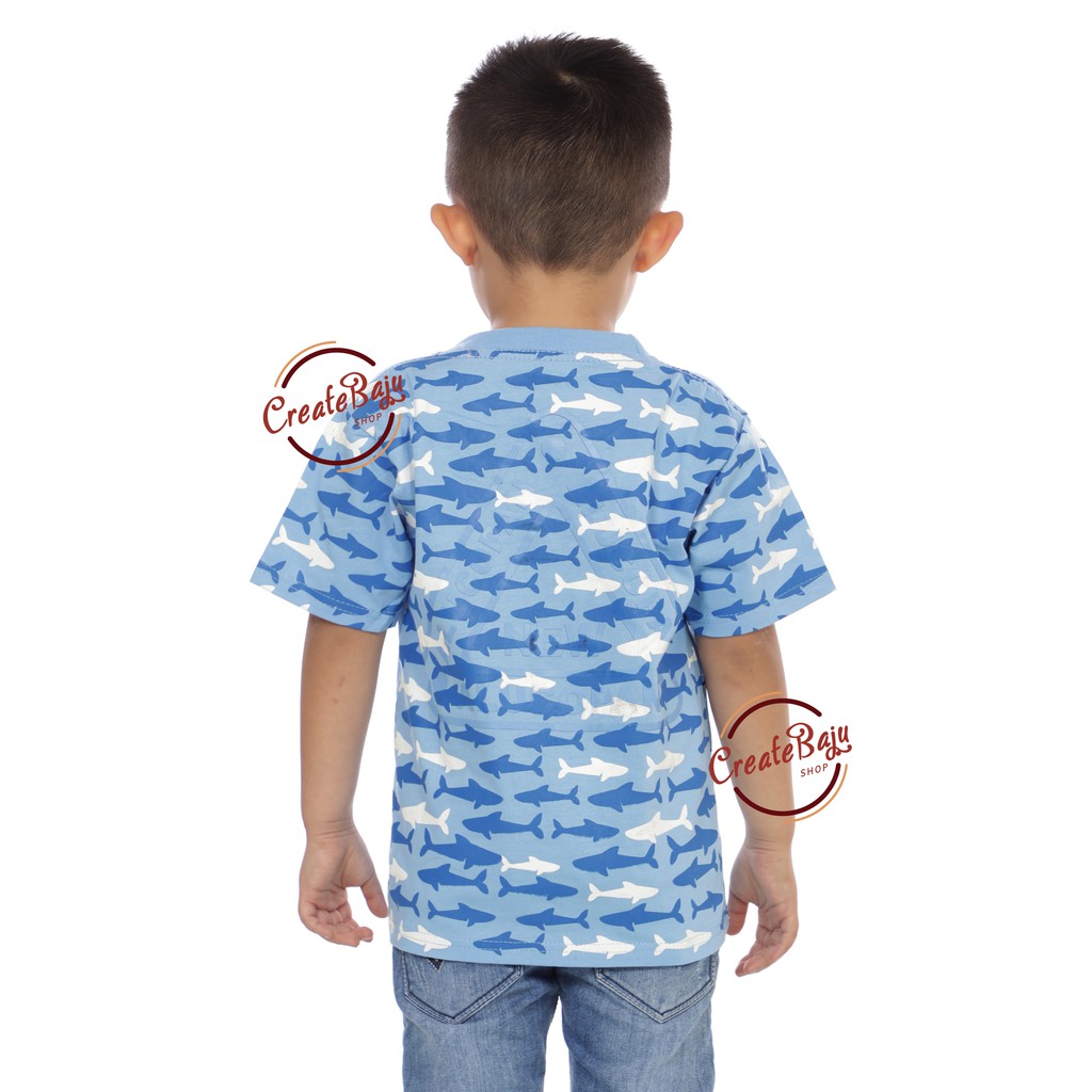 KAOS ANAK LAKI HIU BIRU 1-7 TAHUN BAJU ATASAN ANAK LAKI FASHION TERMURAH BAHAN KATUN