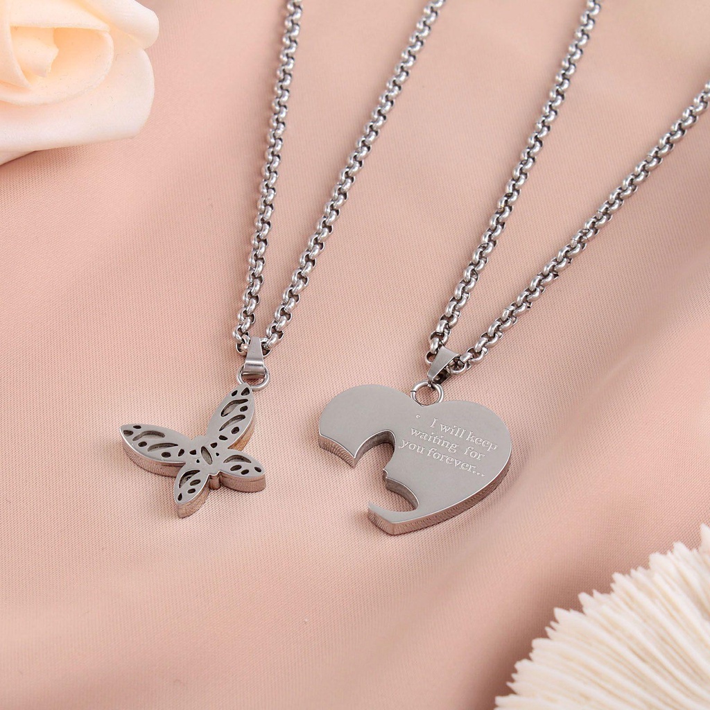 Lily Pasangan Kalung Romantis Stainless Steel Fashion Perhiasan Pasangan Collares Heart Choker