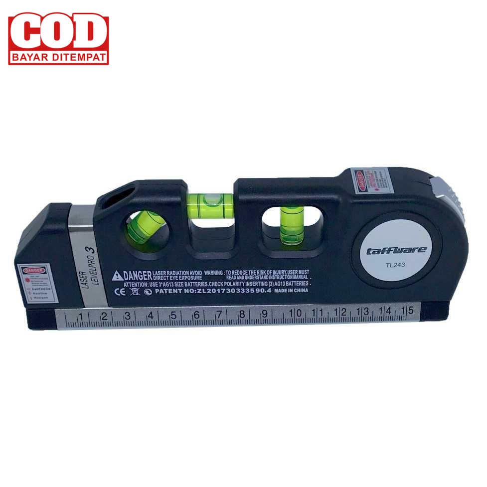 

(BAYAR DI TEMPAT) Taffware LEVELPRO3 Penggaris Laser Horizontal 250CM + Waterpass