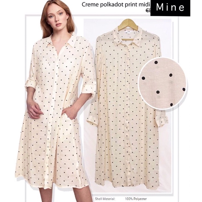 MINE long sleeve button down shirt dress (creme polkadot)