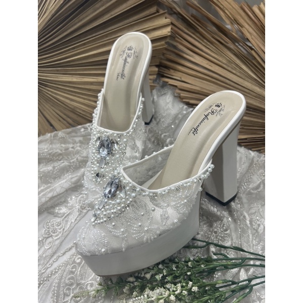 sepatu wanita wedding  syekinah putih 12cm tahu