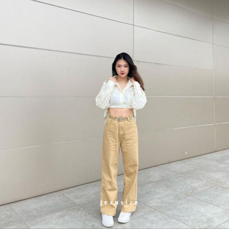 celana wanita  Ambre Jeans - Celana Panjang Wanita In Cream Korean style Jeans (D4H0) Celana jeans w