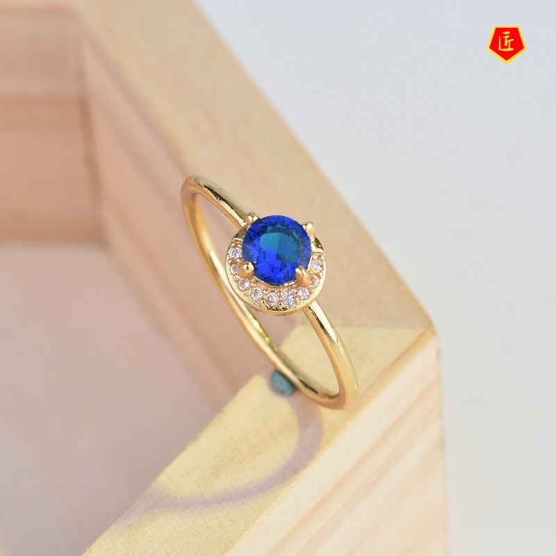 [Ready Stock]Women's Simple Personality 14K Gold Moon Sapphire Ring