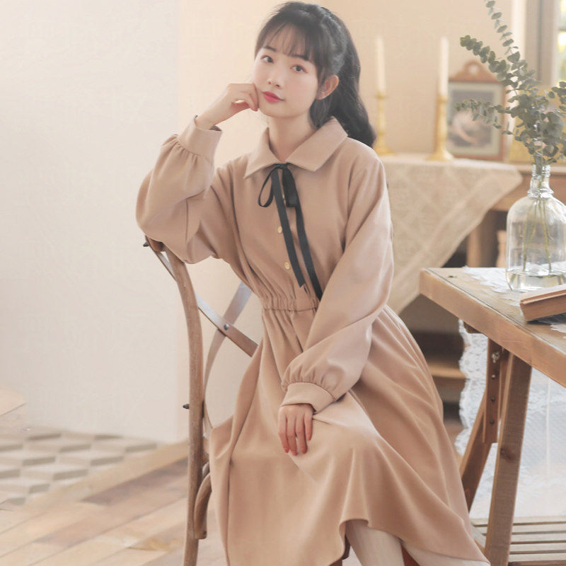 French Style Orange Long Sleeve Dress For Women Shopee Indonesia