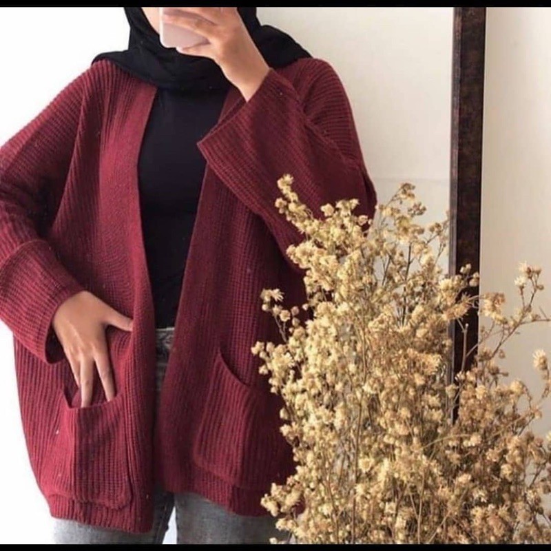 KARDIGAN OVERSIZE | OVERSIZE PREMIUM | CARDY OVERSIZE | KARDIGAN TEBAL-Maroon
