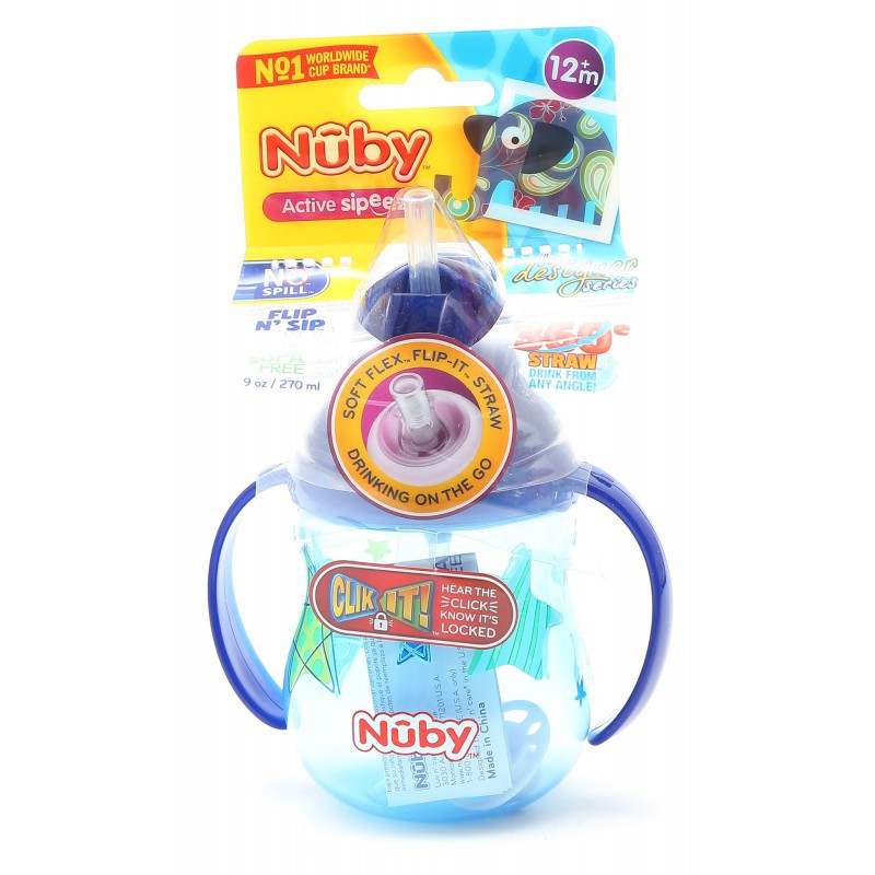 Nuby Active Sipeez Flip N' Sip 360° Straw The Designer Series - Blue