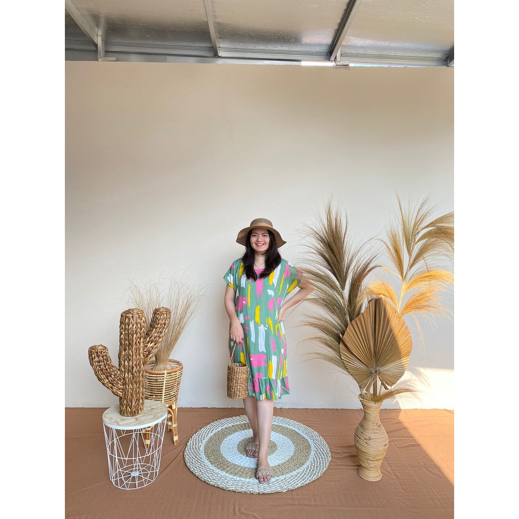 Daster Viral | Daster Ruffle Rayon | Daster Kekinian-Luna Hijau Mint