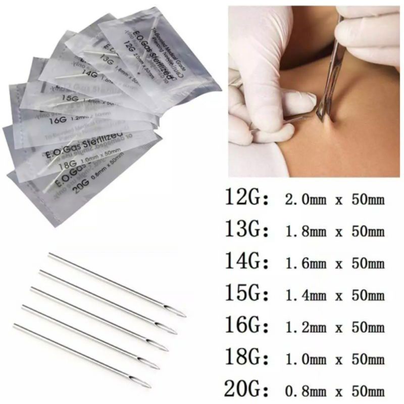 JARUM TINDIK NEEDLES STERIL TINDIK PIERCING 12G/14G/16G/18G