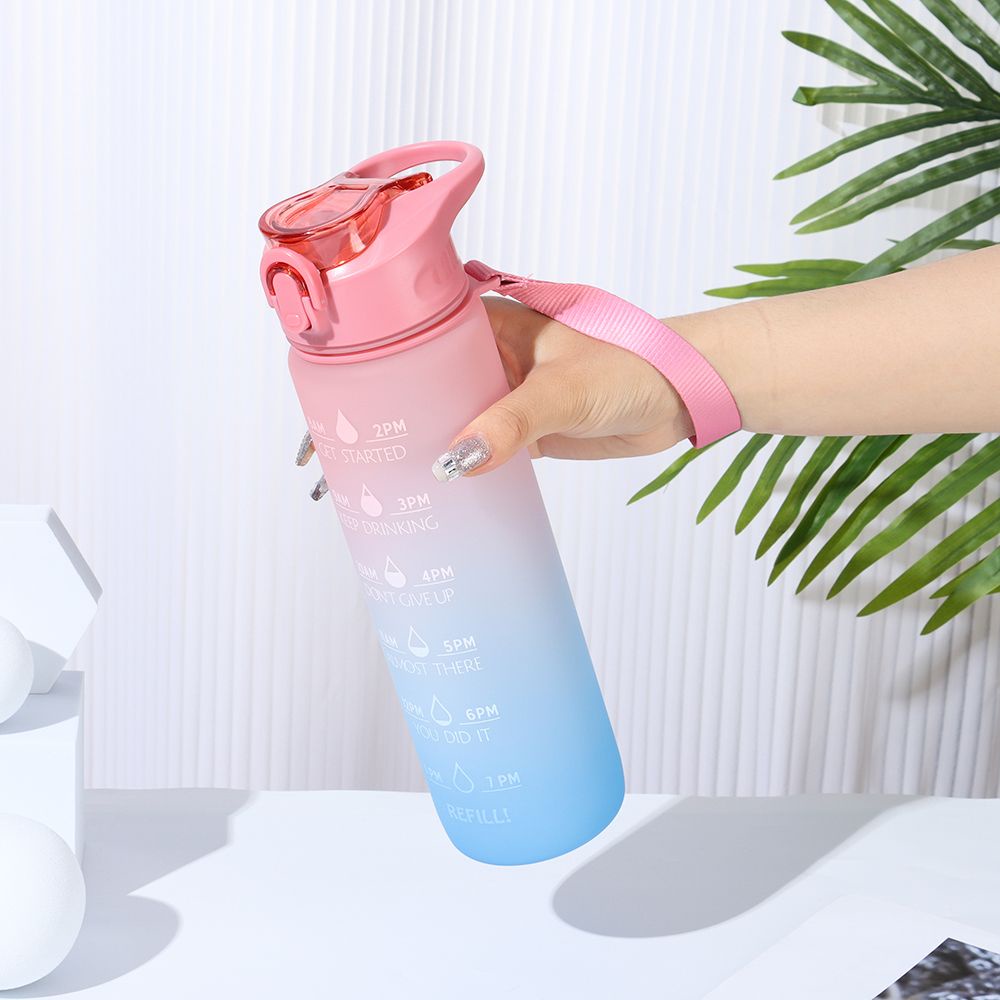 Botol Air Minum Portable 1000ml Anti Bocor Warna Gradasi Pelangi Dengan Sedotan Untuk Travel