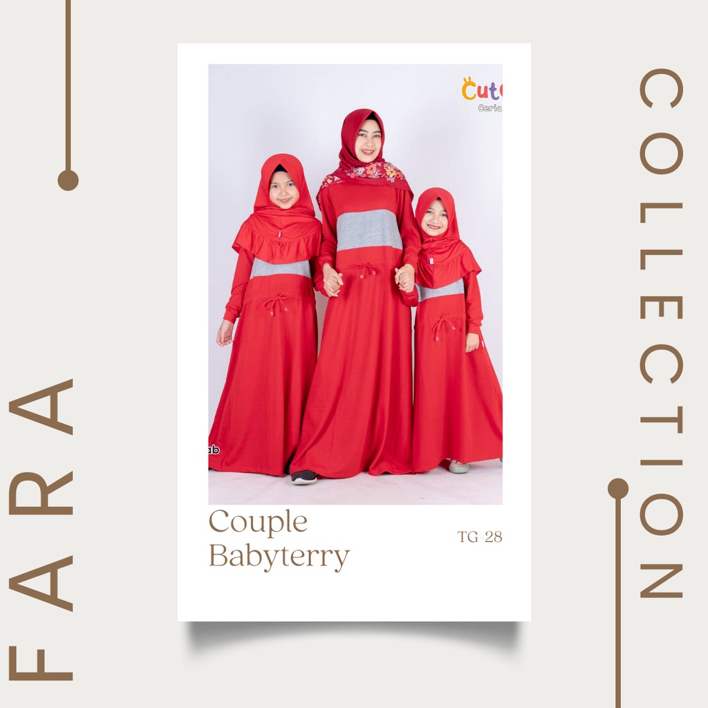 Gamis Olahraga Murah Ibu Anak Baju Muslim Casual Cutetrik Kaos Babyterry TG28 Merah Gamis Daily