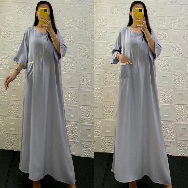daster tangan 3/4 /tangan 7/8 / busui/panjang viral jumbo /long daster/daster 3/4 /homedress/daster semata kaki/daster gamis-Tk⅞ ABU SOFF