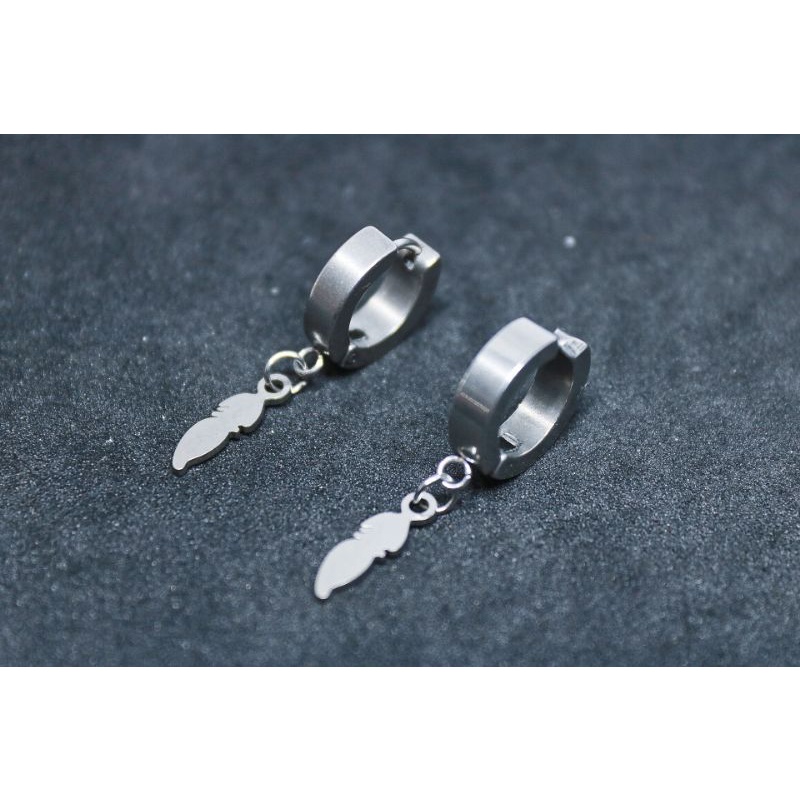 anting titanium model daun kecil silver / anting Korea / anting tindik dan jepit / ICH PIERCING