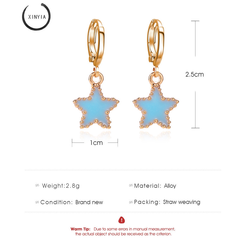 Korea Biru Anting-anting Pentagram Manis Temperamen Geometri Biru