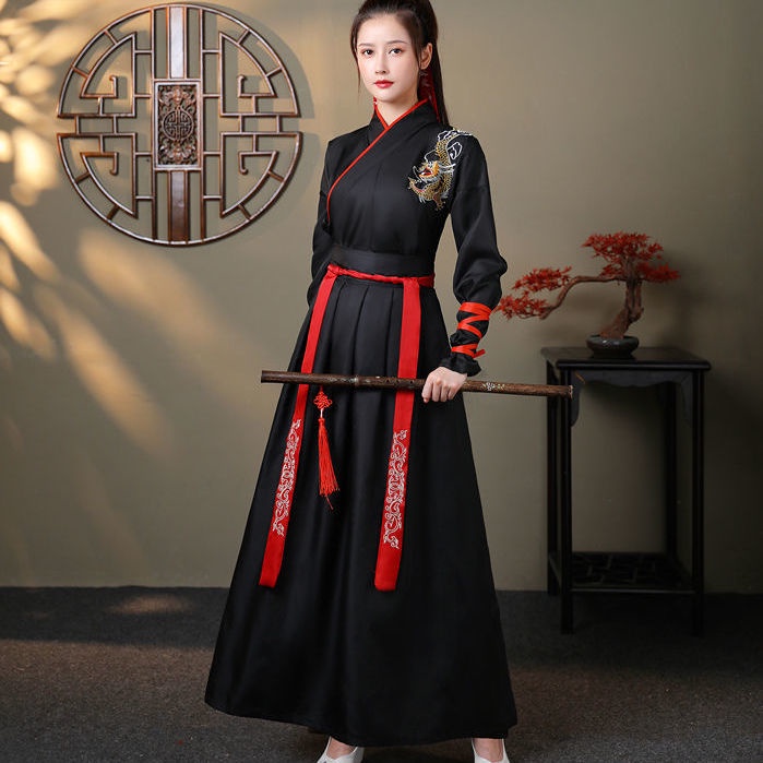 Martial arts style women's Han Chinese clothing Chinese style cross collar waist jacket and dress ma