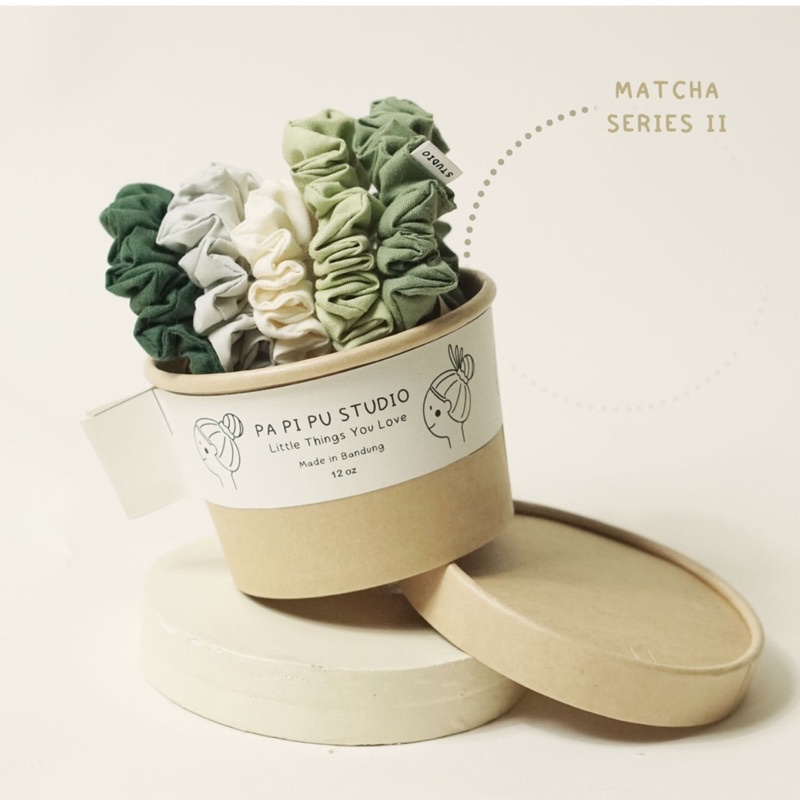 Papipu studio - scrunchies ikat rambut kunciran Matcha series