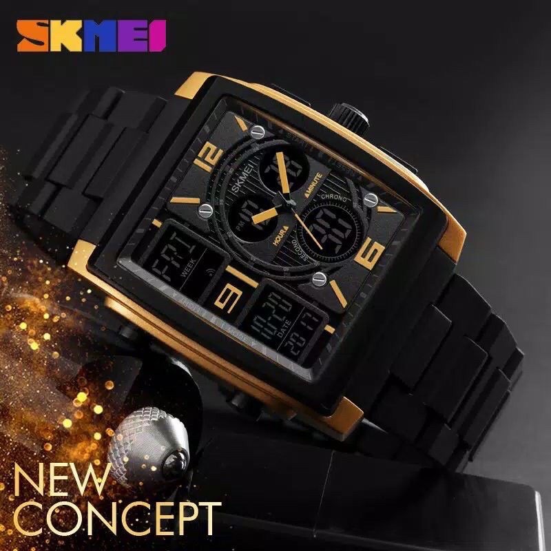 Jam Tangan Pria Digital Analog Skmei 1274 Gold Water Resistant 50m GESPER HITAM