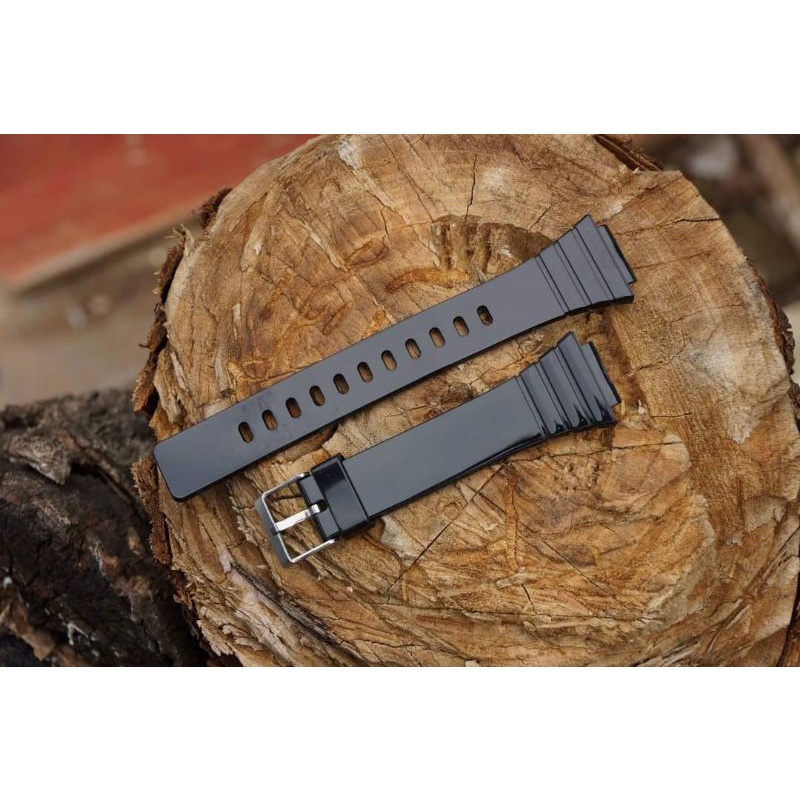 TALI STRAP JAM TANGAN CASIO W-215H W215H W 215H RUBBER PREMIUM WATCH BEND CASIO HITAM GLOYSS